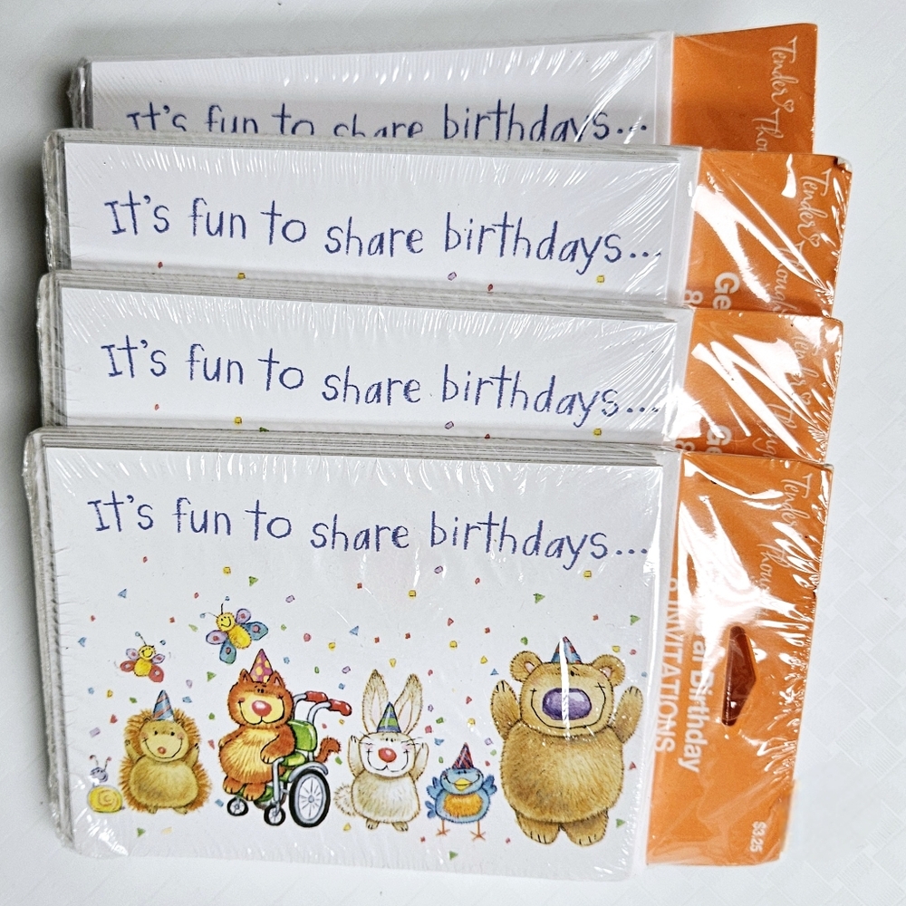 NWT 》4×《 "IT'S FUN TO SHARE BIRTHDAYS" 8pk INVITATIONS SETS!